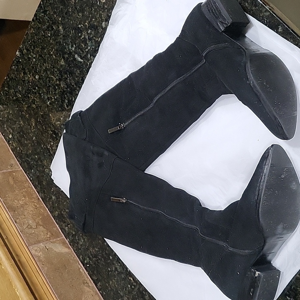 BONETTI Women Knee High Black Suede And  Leather Flat Heel Boots 36 6.5